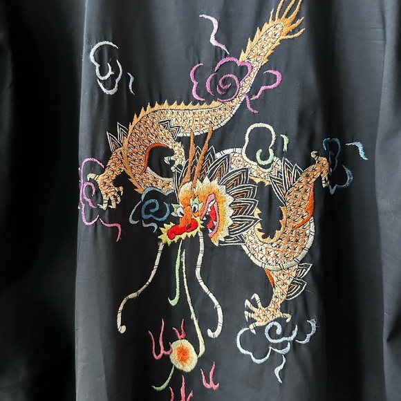 Pearls Sz Large Vintage Oriental Black Embroidered Dragon Kimono NWT - Picture 2 of 8